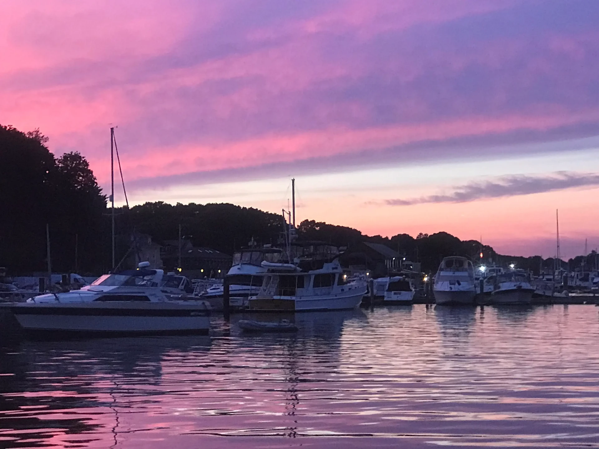 Purple and pink sunset over the harbor