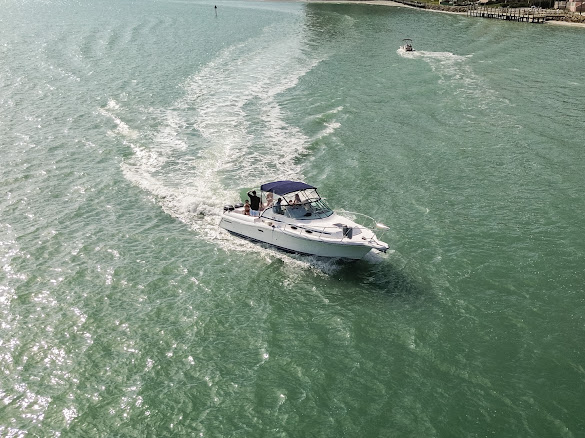 Aerial view of the Sweet Melissa cruising Marco Island waters