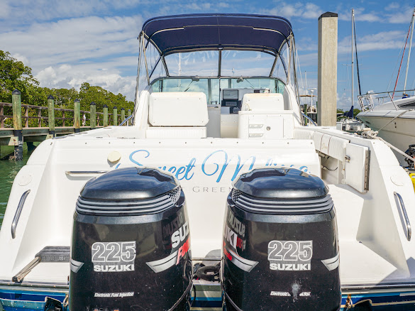Twin 225 Suzuki engines on the Sweet Melissa